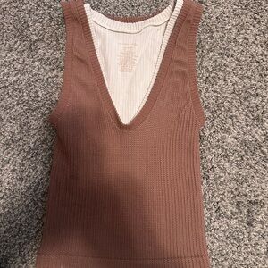 Free People Brown Ribbed Tank Top